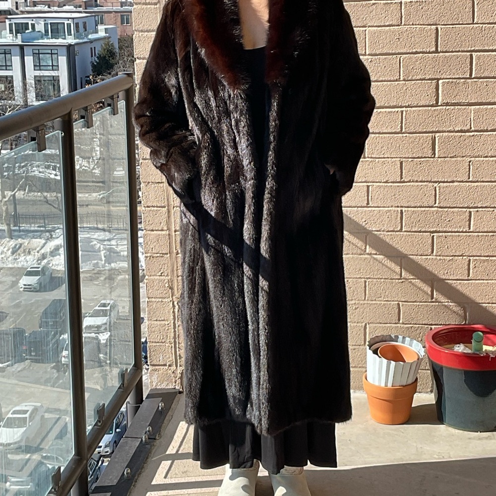 Chocolate Brown Mink Fur Long Coat S/M - Picture 7 of 10